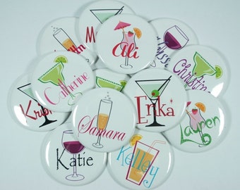 Cocktail Bachelorette Favors, Personalized Favors, Set of 8, Bottle Openers, Mirrors or Magnets
