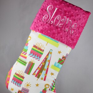 Christmas Stocking Pink Christmas Stocking Personalized Christmas Pink Green Red Stocking for Baby Girl image 1