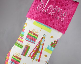 Christmas Stocking Pink Christmas Stocking Personalized Christmas Pink Green Red Stocking for Baby Girl