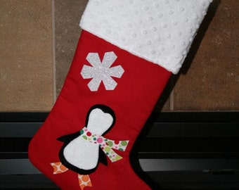 Penguin Christmas Stocking, Personalized Christmas Stocking, Custom Christmas Stocking,Holiday Stocking