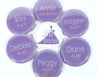 Set of 10 Custom Wedding Shower Name Tags, Shower Place Cards, Bridesmaid Buttons