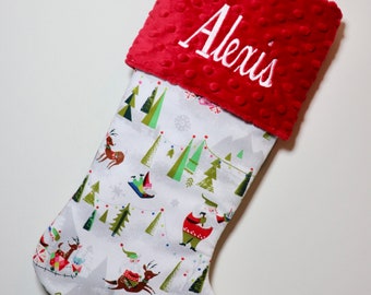 Personalized Christmas Stocking Retro, Gender Neutral Christmas Stocking, Mid Century Modern Christmas Stocking, Colorful Christmas Stocking