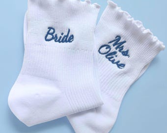 Bride Wedding Reception Outfit Mrs Embroidered Socks For Honeymoon Essential Gift Newly Married Getting Ready Accessory Day Of Ceremony