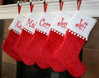 Red Personalized Christmas Stocking, Minky Christmas Stocking, Handmade Christmas Stocking,Unisex Christmas Stocking