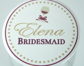 5 Bridal Team Bride Bachelorette Buttons, Bridal Name Tags in Your Wedding Colors