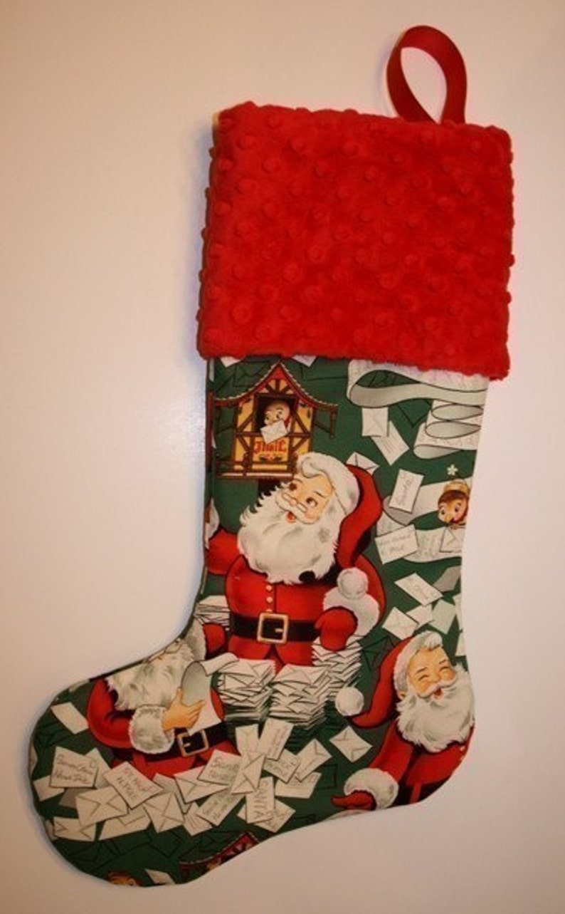 CHRISTMAS STOCKING for Men and Boys Santa on Green Stocking image 4