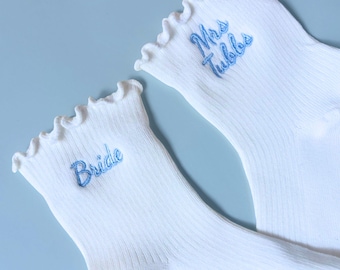 Bride Wedding Reception Outfit Mrs Embroidered Socks For Honeymoon Essential Gift Newly Married Getting Ready Accessory Day Of Ceremony