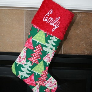 CHRISTMAS STOCKING - Trees on Green Christmas Stocking