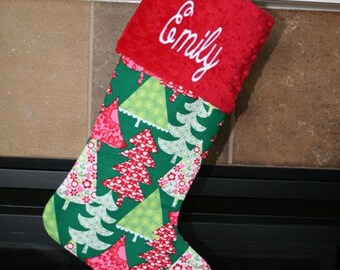 CHRISTMAS STOCKING - Trees on Green Christmas Stocking