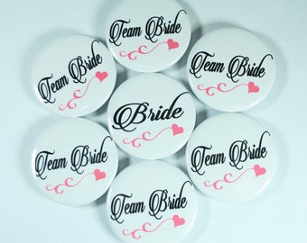 10 Team Bride Bachelorette Buttons, Bridesmaid Buttons in Any Colors