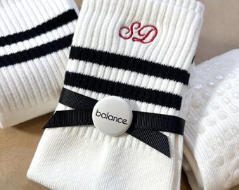 Custom Embroidered Yoga Pilates Barre Sock with Grip Yoga Lover Gift Personalized College Daughter Birthday Inspirational Gifts for Women