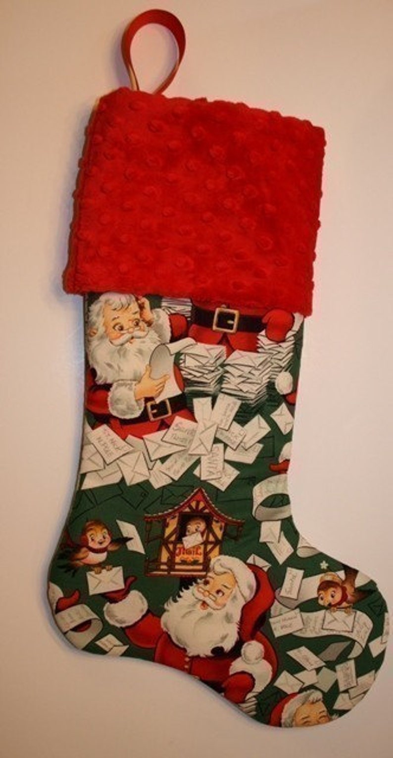 CHRISTMAS STOCKING for Men and Boys Santa on Green Stocking image 3