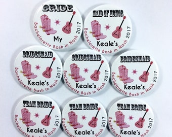SET of 5 Pin back ButtonsCowgirl bachelorette party name tags Nashville bachelorette party country themed wedding name tags