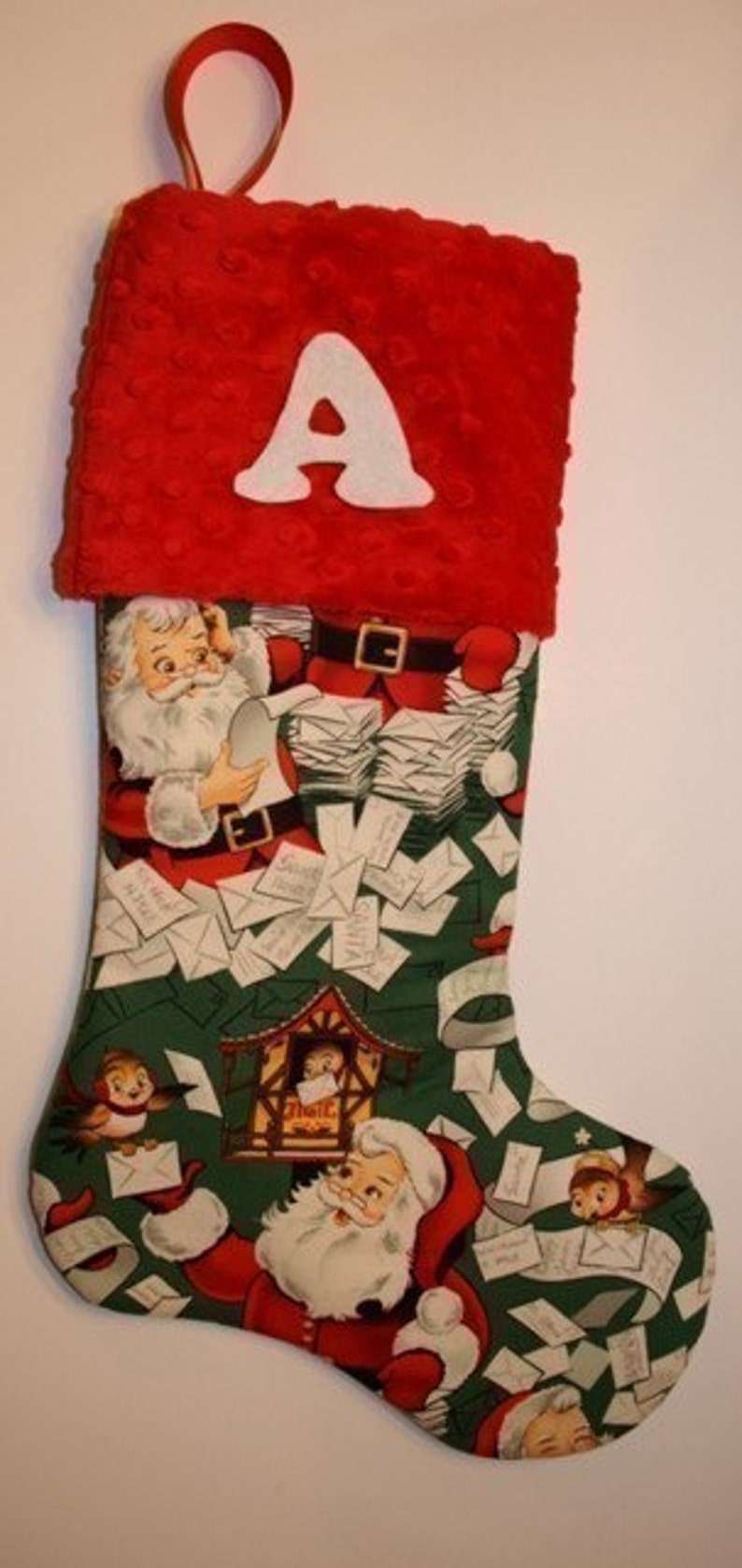 CHRISTMAS STOCKING for Men and Boys Santa on Green Stocking image 5