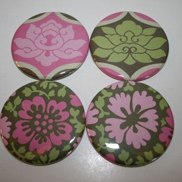 BRIDAL SHOWER FAVORS - Amy Butler Sola in Pink and Green Button Mirrors