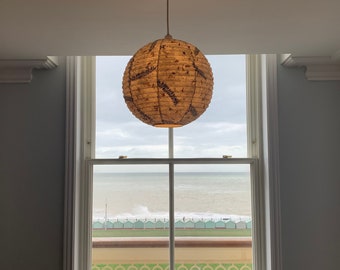 Lokta Paper Lampshade - Round version with Marigold flower and Albizia lebbeck leaves