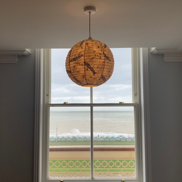 Lokta Paper Lampshade - Round version with Marigold flower and Albizia lebbeck leaves