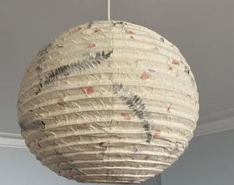 Lokta Paper Lampshade - Round version with Marigold flower and Albizia lebbeck leaves