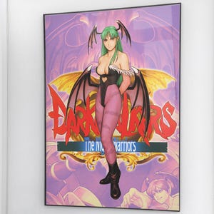 Darkstalkers Poster, Morrigan Aensland Art Print, Capcom Fighting Game, 90s Arcade Wall Decor, Gothic Gamer Gift
