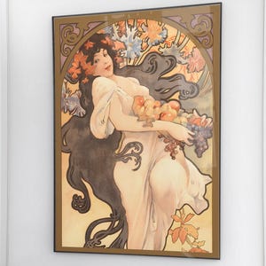 アルフォンス・ミュシャのポスタープリント、四季の秋の芸術、1900年代のアール・ヌーヴォー、ベル・エポックの壁飾り、女神の乙女への贈り物