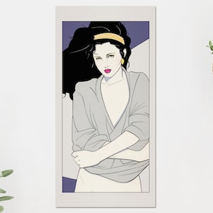 Patrick Nagel , Pop Art , 10x20&quot; Vertical Print, 80s aesthetic Woman Poster, Minimalist Art Retro New Wave Decor, 1980s Graphic Art Affiche
