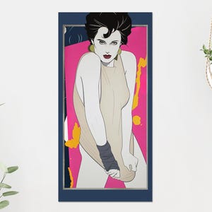 Patrick Nagel , Pop Art , 10x20&quot; Vertical Print, 80s aesthetic Woman Poster, Minimalist Art Retro New Wave Decor, 1980s Graphic Art Affiche