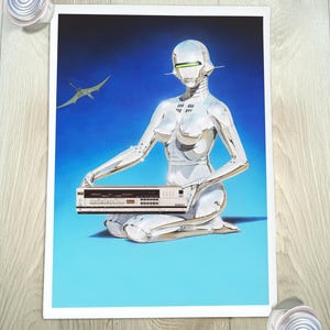 ＊空山基アート＊レディロボット＊ビンテージ80s ＊ヒューマノイド　額装 ヴィンテージ 1980年代 空山基 ロボット セクシー ピンナップ