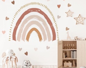 Sticker mural coeurs bohème| sticker arc-en-ciel | stickers soleil chambre de bébé décoration amovible |