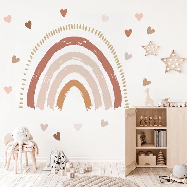 Sticker mural coeurs bohème| sticker arc-en-ciel | stickers soleil chambre de bébé décoration amovible |