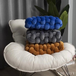 coussin carré noué fait à la main, oreiller en peluche esthétique nordique, oreiller décoratif pour chaise de bureau, cadeaux anniversaire image 2