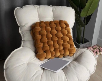 coussin carré noué fait à la main, oreiller en peluche esthétique nordique, oreiller décoratif pour chaise de bureau, cadeaux anniversaire