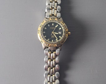 Vintage fossil blue am3237 womens watch 105 ft water resistent silver gold band