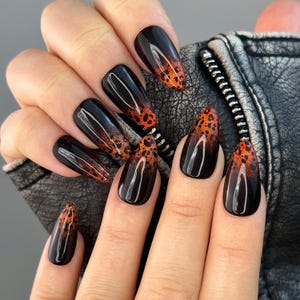 Cheetah Press on Nails Ombré Autumn Style Cat Eye Gradient Fall Season Vibe Fake Nails Reusable Gel Tips inspo IG:by.chloenails.