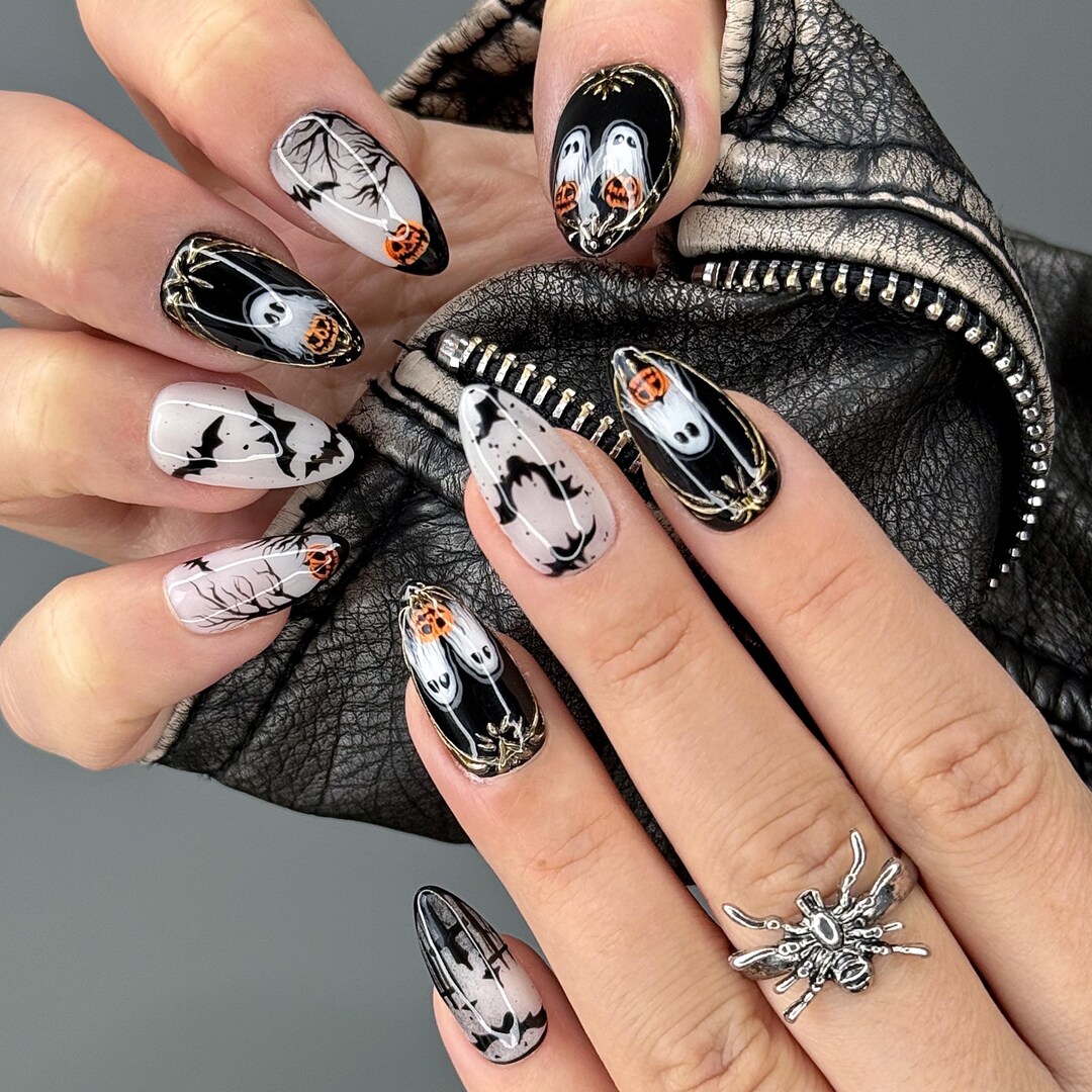 Lost Ghost Nails Halloween Spooky Forest Gothic Style Pumpkin Press on Nails Horror Design Reusable Gel Tips Fake Nails - Etsy Japan