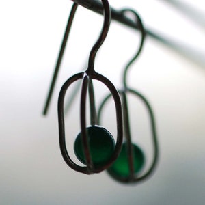 Gravity Collection: Sterling Silver Earrings with Floating Green Onyx Free Domestic Shipping image 1