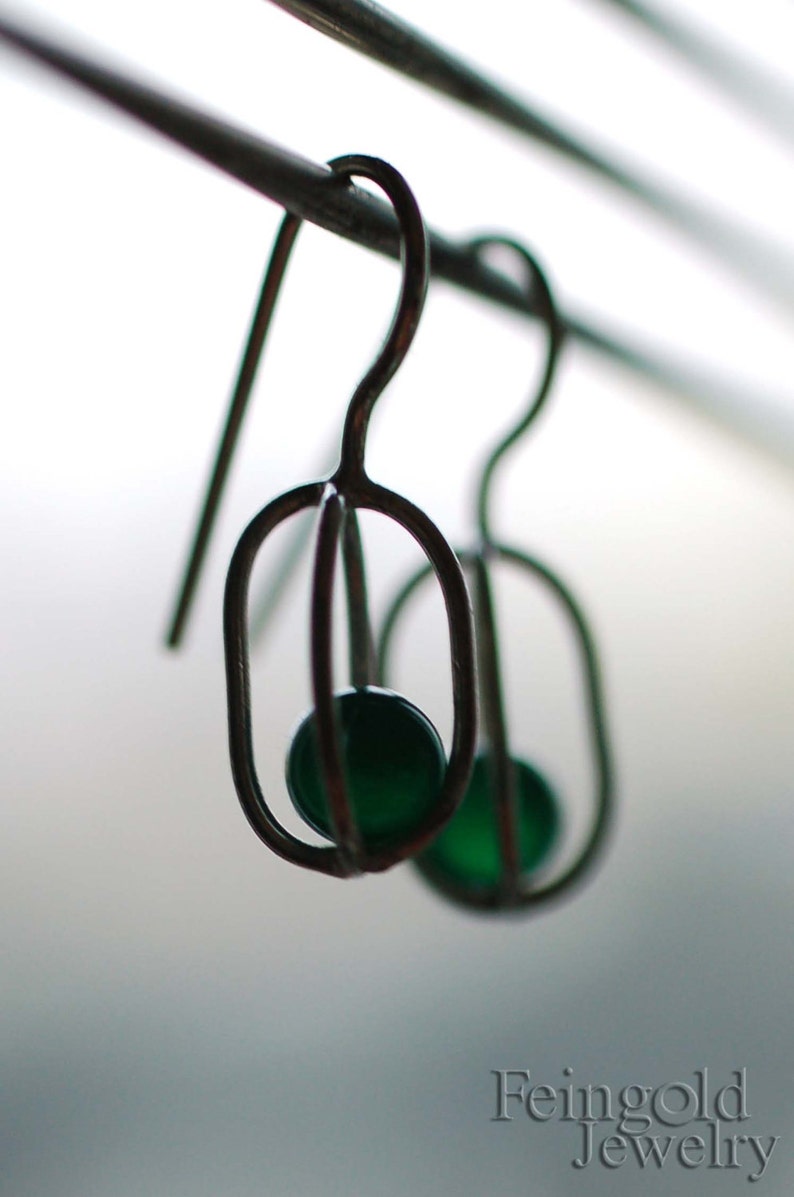 Gravity Collection: Sterling Silver Earrings with Floating Green Onyx Free Domestic Shipping image 1