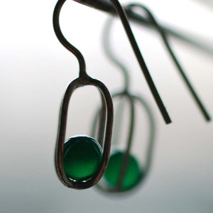 Gravity Collection: Sterling Silver Earrings with Floating Green Onyx Free Domestic Shipping image 2