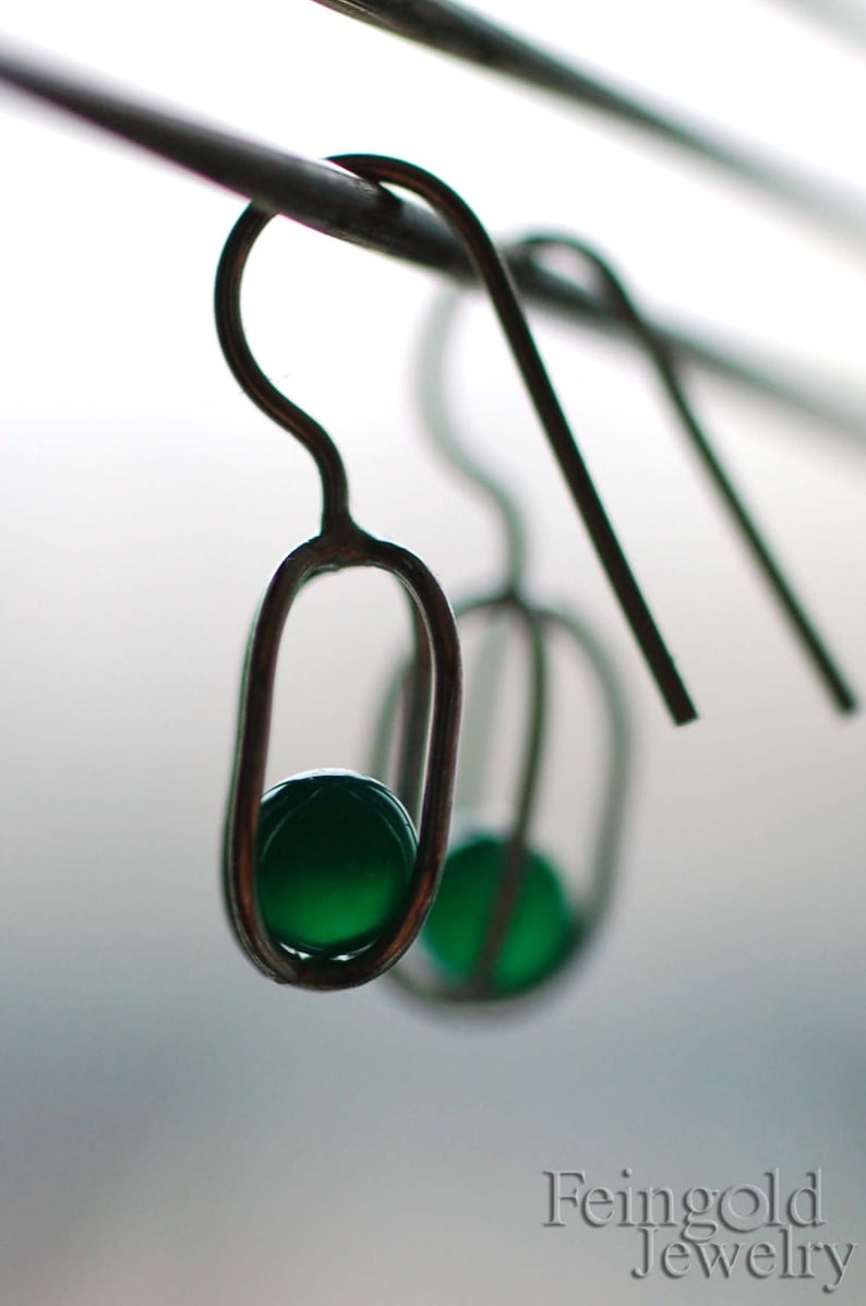 Gravity Collection: Sterling Silver Earrings with Floating Green Onyx Free Domestic Shipping image 2