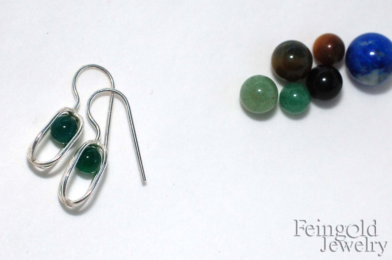 Gravity Collection: Sterling Silver Earrings with Floating Green Onyx Free Domestic Shipping image 4