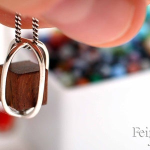 Silver Necklace with Floating Wood Cube Sterling Silver 18 Inch Chain Free US Shipping image 5