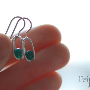 Gravity Collection: Sterling Silver Earrings with Floating Green Onyx Free Domestic Shipping image 3