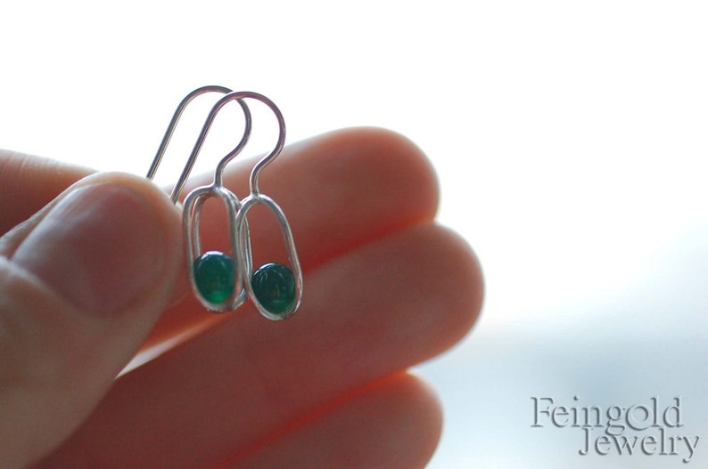 Gravity Collection: Sterling Silver Earrings with Floating Green Onyx Free Domestic Shipping image 3