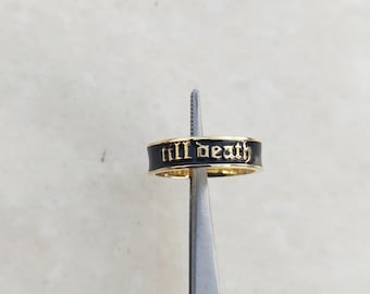 Till Death Gothic Sterling Silver Ring – Black Enameled Love Band