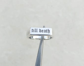 Till Death Sterling Silver Ring – Gothic Rectangle Love Band, Unisex Jewelry