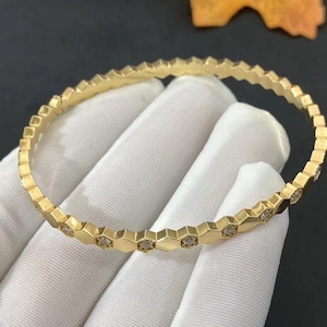 Bee Love Gold Plated Sterling Silver Bangle | Nature Inspired Adjustable Bracelet | Gift for Her