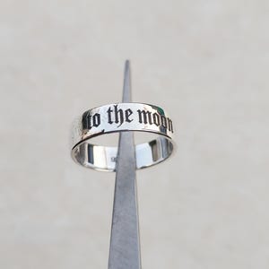 Engraved Moon Sterling Silver Ring: Minimalist Signet Style