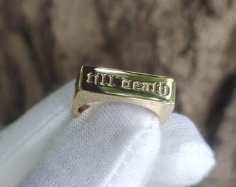 Till Death Rectangle Sterling Silver Ring - Gothic Love Band, Handmade