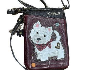 Chala Westie Dog Faux Leather Wallet Crossbody Bag Purse Maroon