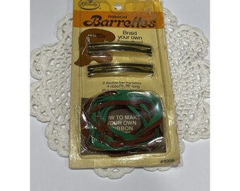 Vintage 1981 Goody Brown Gold Ribbon Barrettes DIY With Stay Tight Clasp