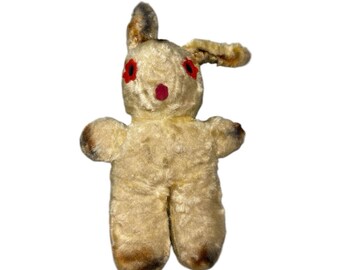 Vintage Yellow Plush Stuffed Bunny Stuffed Animal 1950s 50s Toy